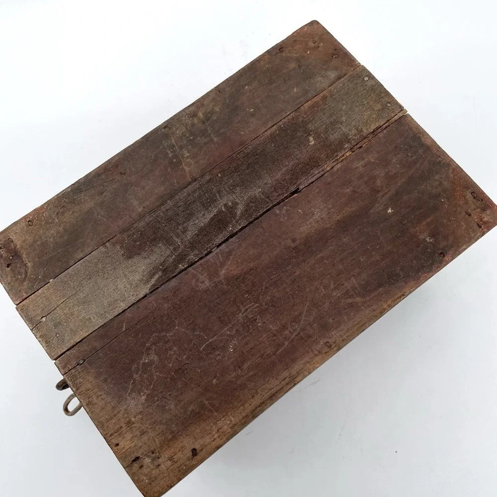 Antique Primitive Handmade Wooden Box Divided Storage Chest 19th Century